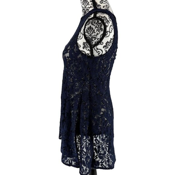 Free People Blue Lace Translucent Sleeveless Dress Lace overlay Size XS - Picture 7 of 12